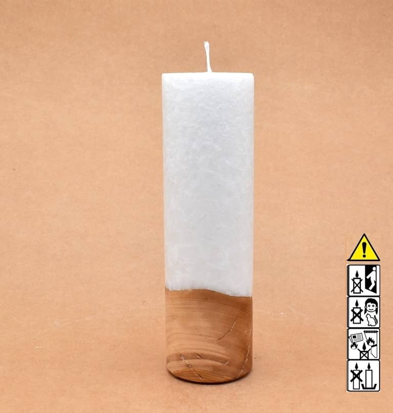 Liebliche Kerze mit Holz Unikat Rund 60 x 200 mm mit Docht Nr.: 3