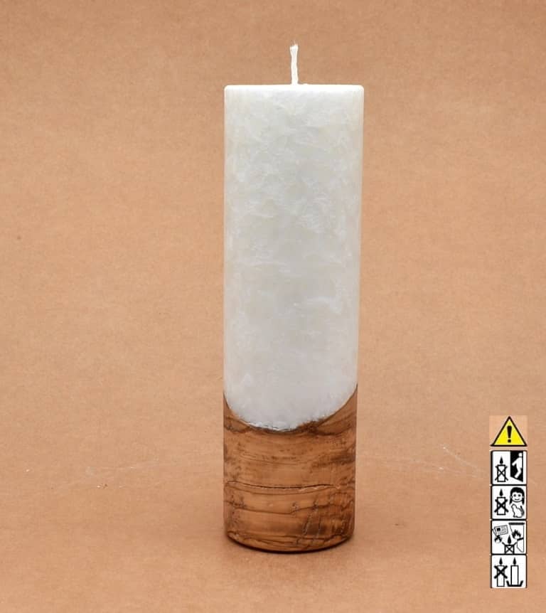 Liebliche Kerze mit Holz Unikat Rund 60 x 200 mm mit Docht Nr.: 3