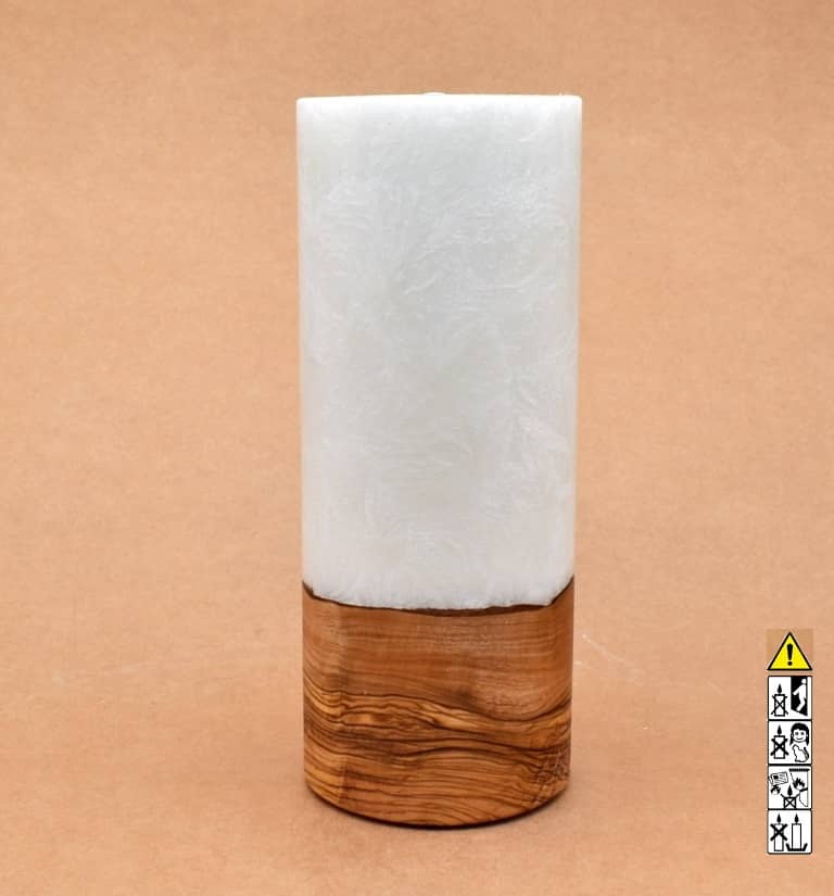 Kerze 80x200mm mit Holzelement, Individuelle, persönliche Hochzeitskerze  Holzkerze, Rund Stearinoptik, Hochzeitskerze mit Teelicht im Kerzen online Shop für Hochzeiten bestellen, günstig kaufen.