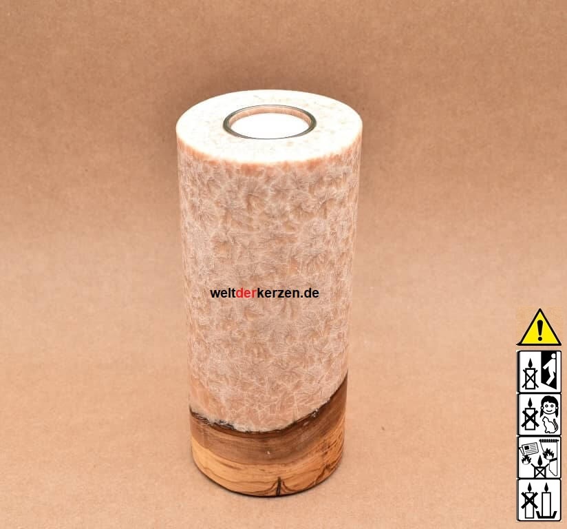 Kerze mit Holz, Unikat Holzkerze, Rund Stearin Kerze 118 Kerze mit Holzelement, Unikat Holzkerze, Rund Stearinoptik, Kerze mit Teelicht Nummer 118