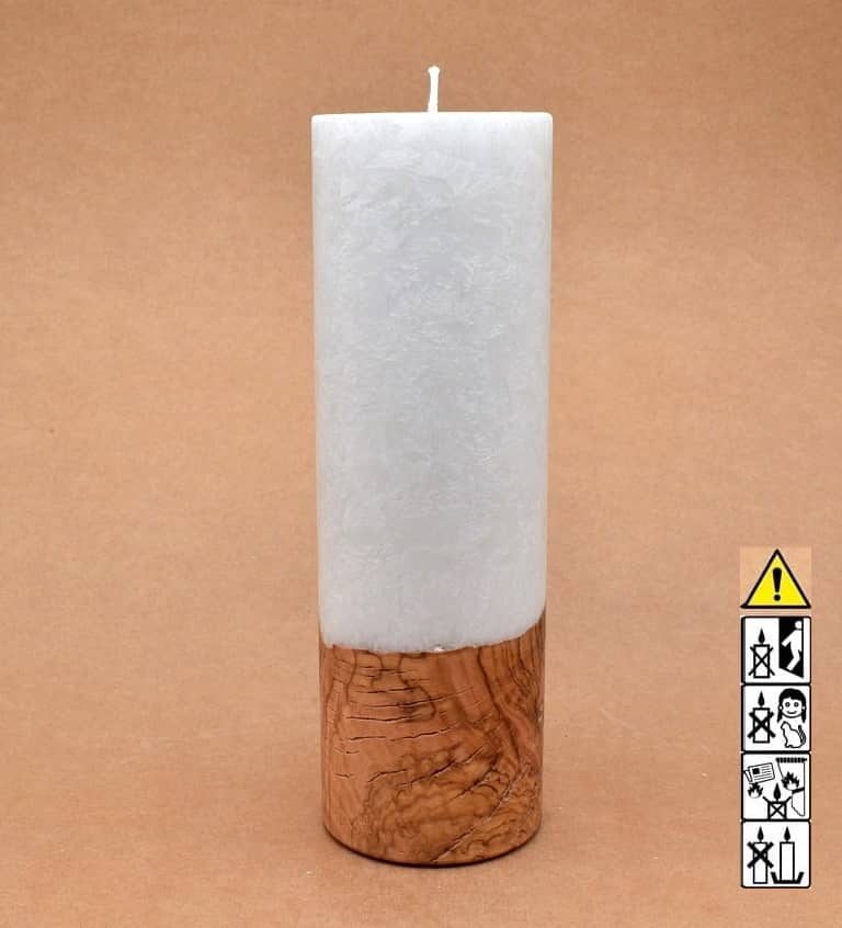 Kerze mit Holz Unikat Rund 80 x 250 mm mit Docht Nr.: 7
