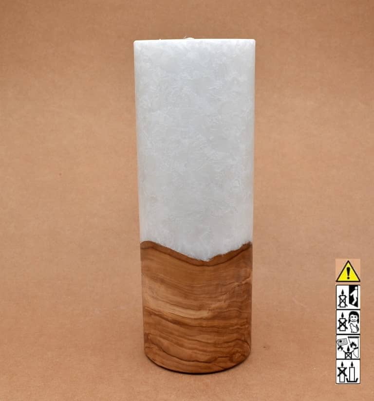 Kerze mit Holz Unikat Rund 90 x 250 mm mit Teelicht Nr.: 10