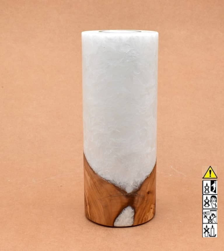 Kerze mit Holz Unikat Rund 80 x 200 mm mit Teelicht Nr.: 11