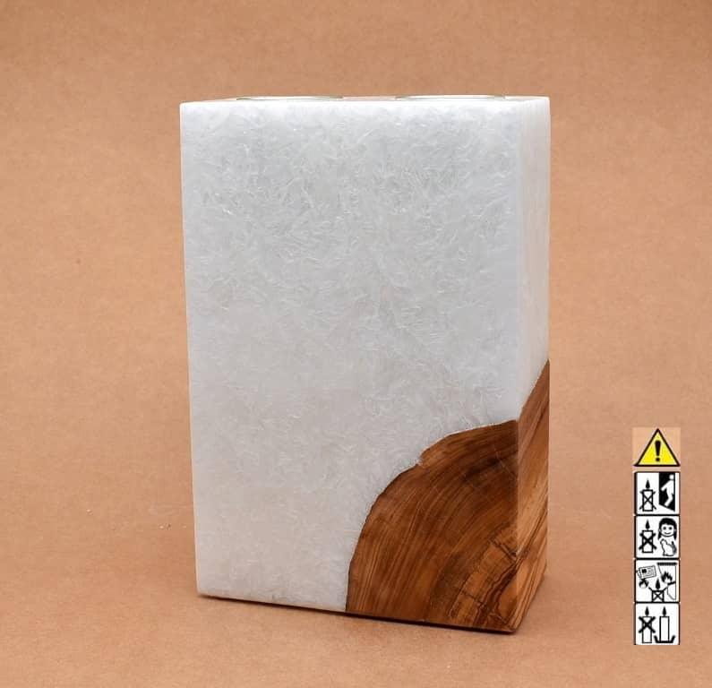 Kerze mit Holz Unikat Quader 140 x 70 x 210 mm 2 x Teelicht Nr 3