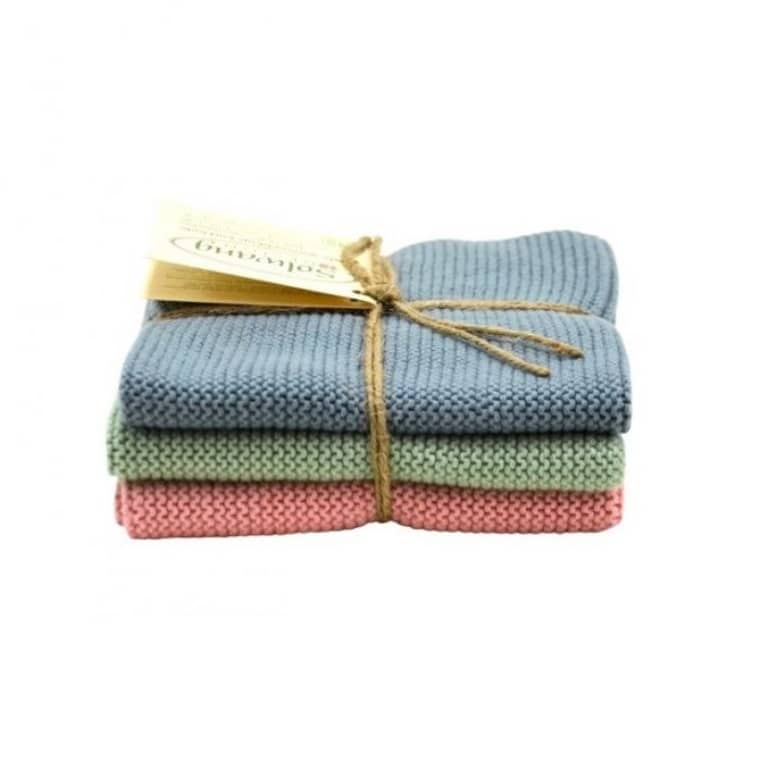 Solwang Wischtuch 3er Set 25 x 25 cm Baumwolle gestrickt. Staubige Kombi BIO