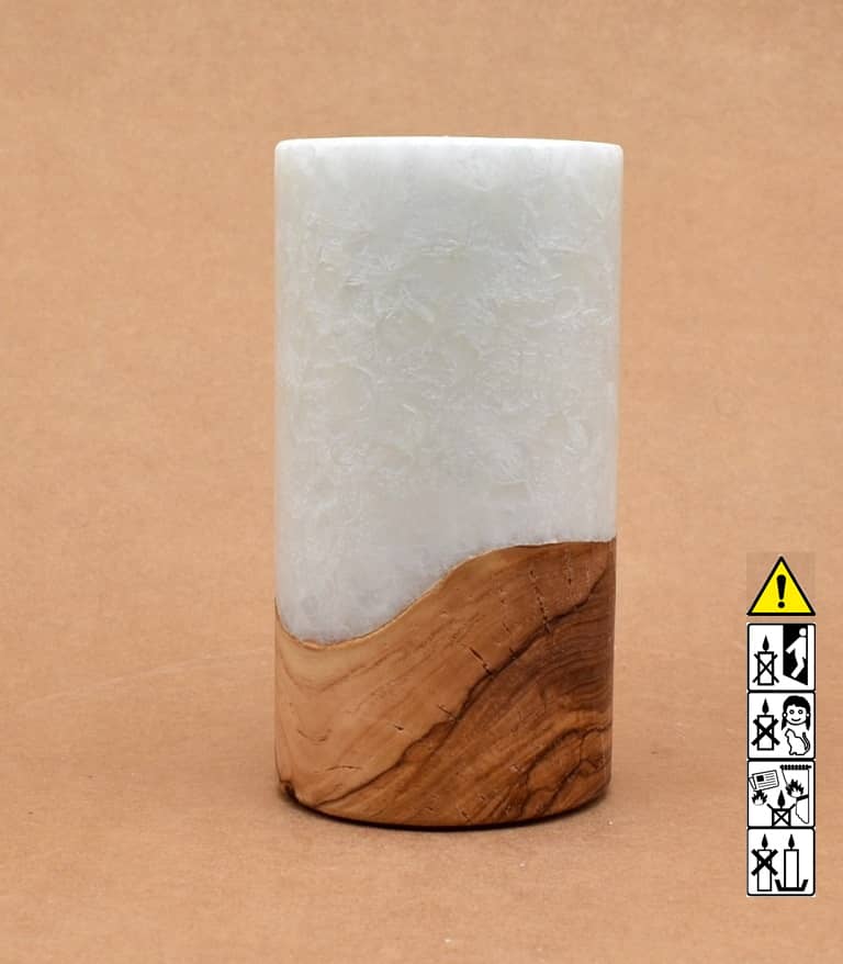 Kerze mit Holz Unikat Rund 80 x 150 mm mit Teelicht Nr.: 10
