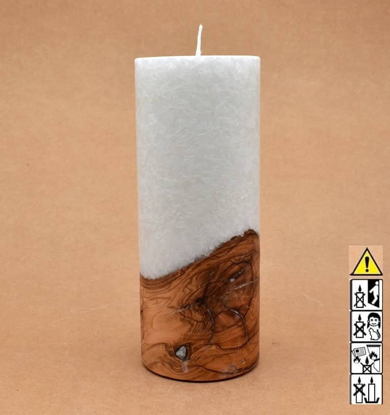 Kerze mit Holz Unikat Rund 80 x 200 mm mit Docht Nr.: 14