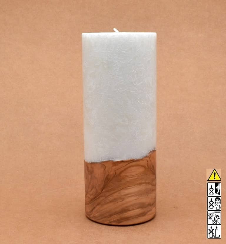 Kerze 80x200mm mit Holzelement, Individuelle, persönliche Hochzeitskerze  Holzkerze, Rund Stearinoptik, Hochzeitskerze mit Teelicht im Kerzen online Shop für Hochzeiten bestellen, günstig kaufen.