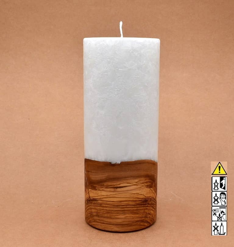 Kerze 100x250mm mit Holzelement, Individuelle, persönliche Hochzeitskerze  Holzkerze, Rund Stearinoptik, Hochzeitskerze mit Teelicht im Kerzen online Shop für Hochzeiten bestellen, günstig kaufen.